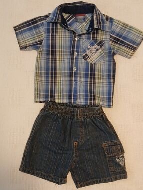 Seven Short Set Blue Green Shirt 6/9 Mo